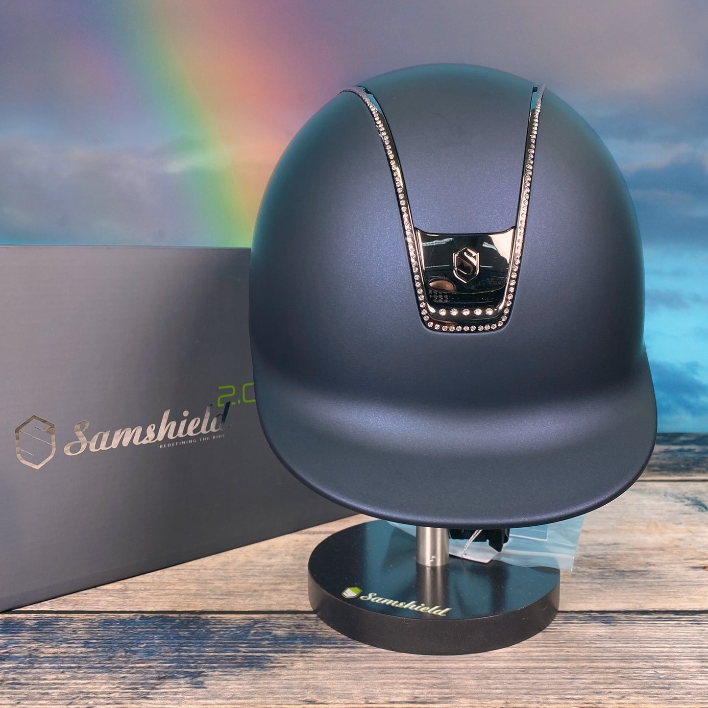 Samshield Reithelm "Shadow 2.0" blau Trim 300 Swarovski-Kristalle" Größe M (55-58 cm)