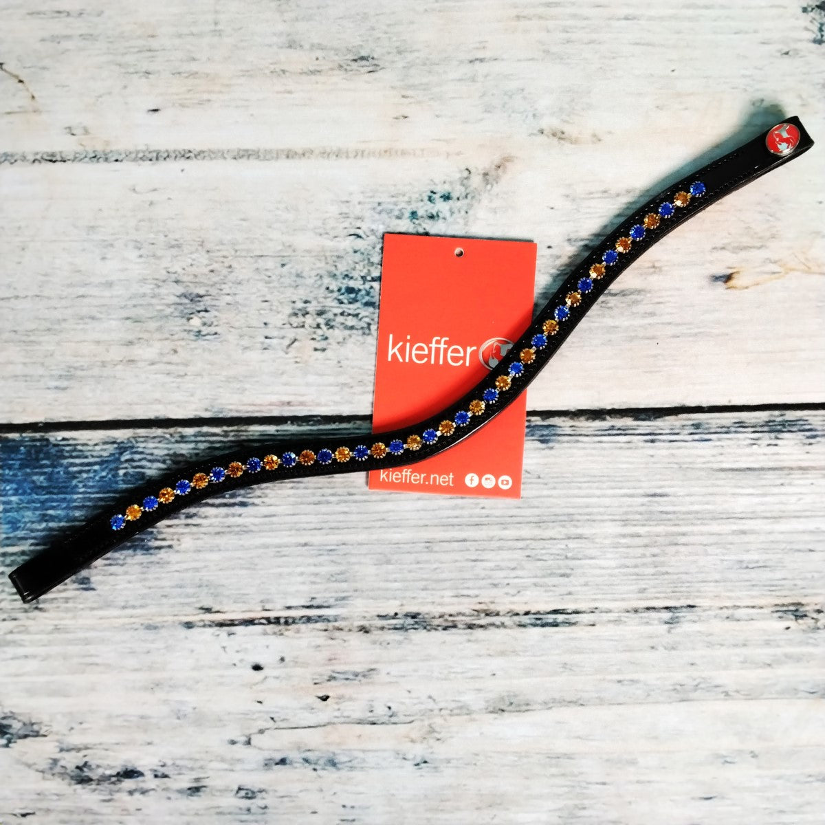 Kieffer - Stirnband schwarz/schwarz unterlegt, geschwungen Kristalle marine/orange