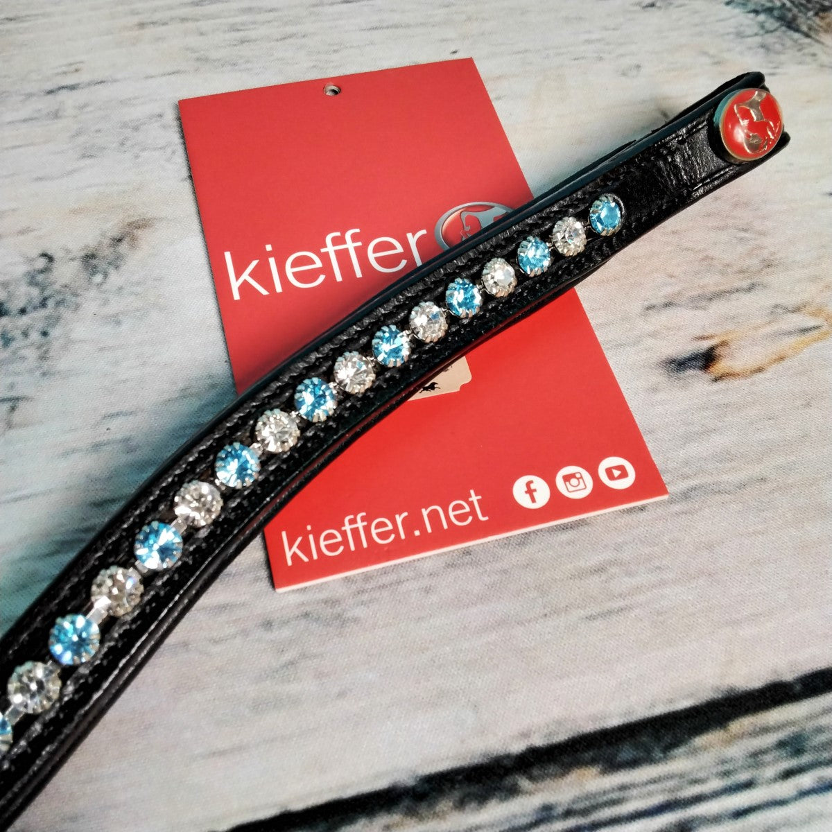 Kieffer - Stirnband schwarz/schwarz unterlegt, geschwungen Kristalle weiss/blau