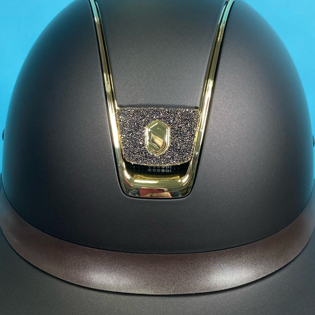 Samshield Reithelm MissShield "Shadowmatt" braun - Blason "Crystal fabric gold Größe M (55-58 cm)