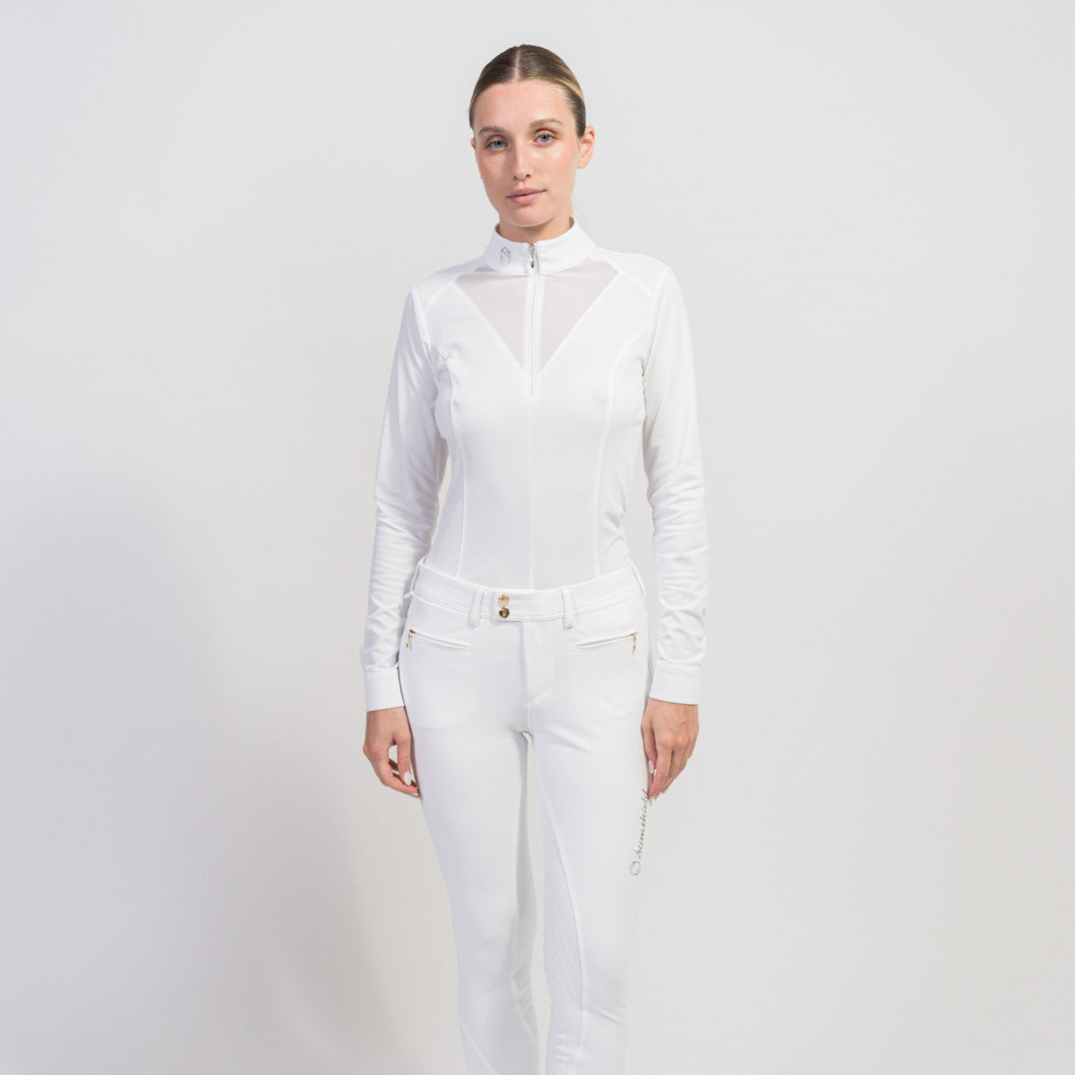 Samshield Damen Langarmshirt Jordana - weiß ton in ton & schwarz/champagne