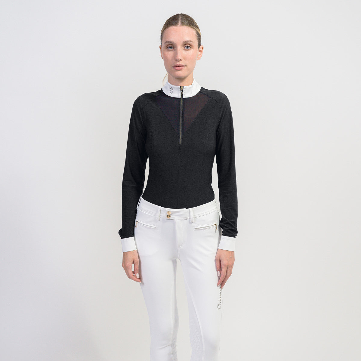 Samshield Damen Langarmshirt Jordana - weiß ton in ton & schwarz/champagne