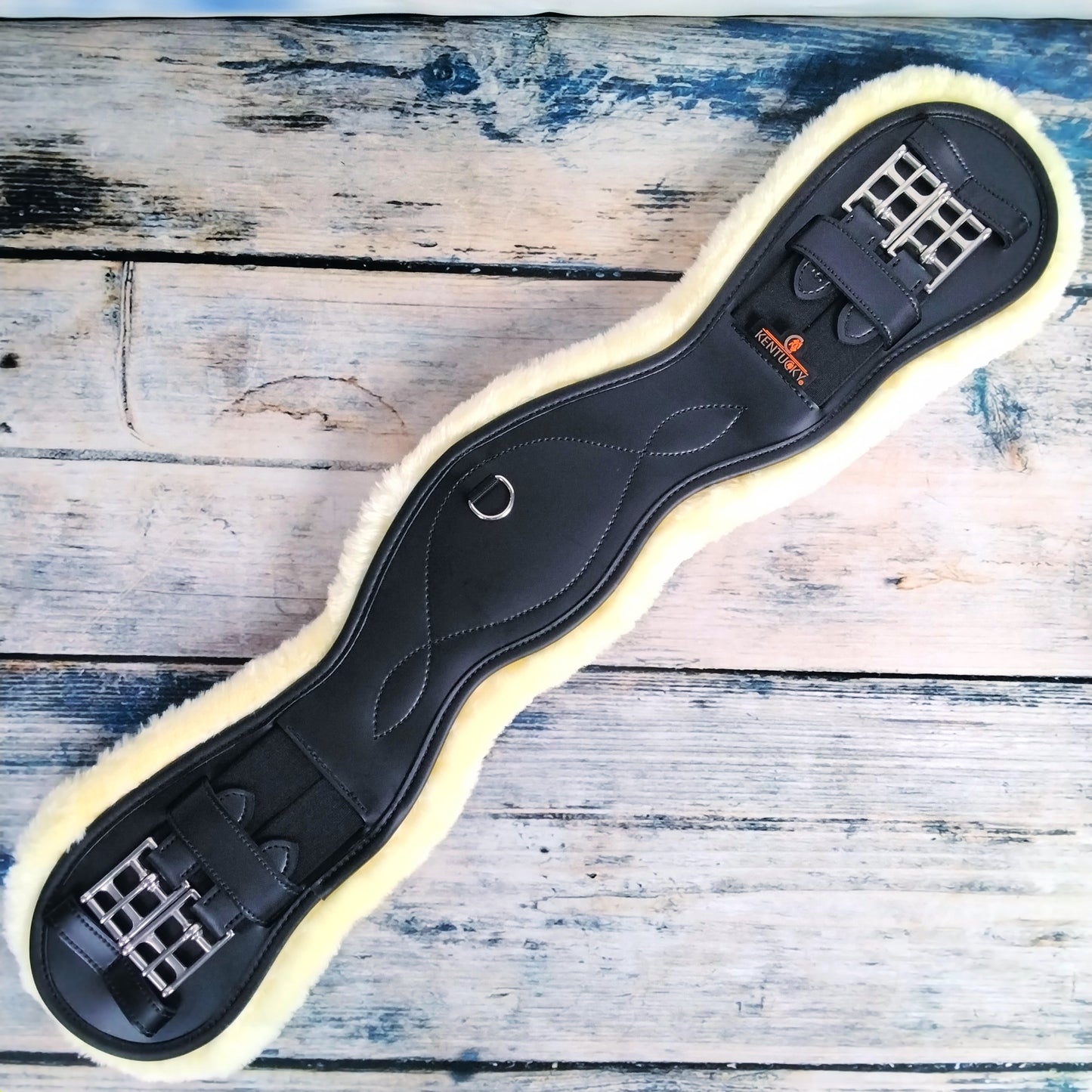 KENTUCKY Kurzgurt - Sheepskin Anatomic Short Girth - Black - zwei Fellpads