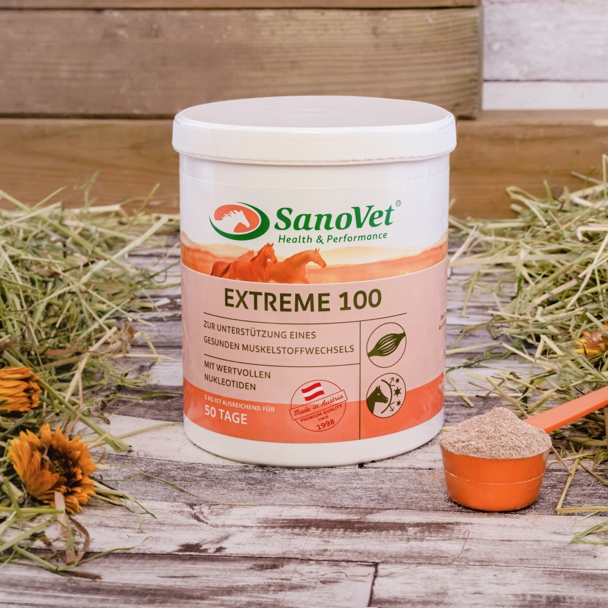 SanoVet EXTREME 100 - Ideal für Pferde, die durch besondere Belastung (Training, Turnier) einen höheren Bedarf an Vitamin E haben