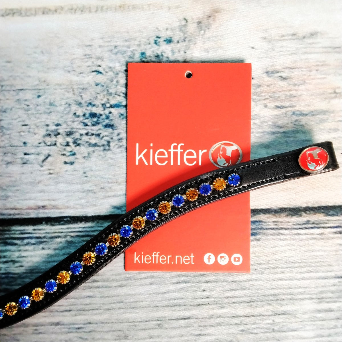Kieffer - Stirnband schwarz/schwarz unterlegt, geschwungen Kristalle marine/orange