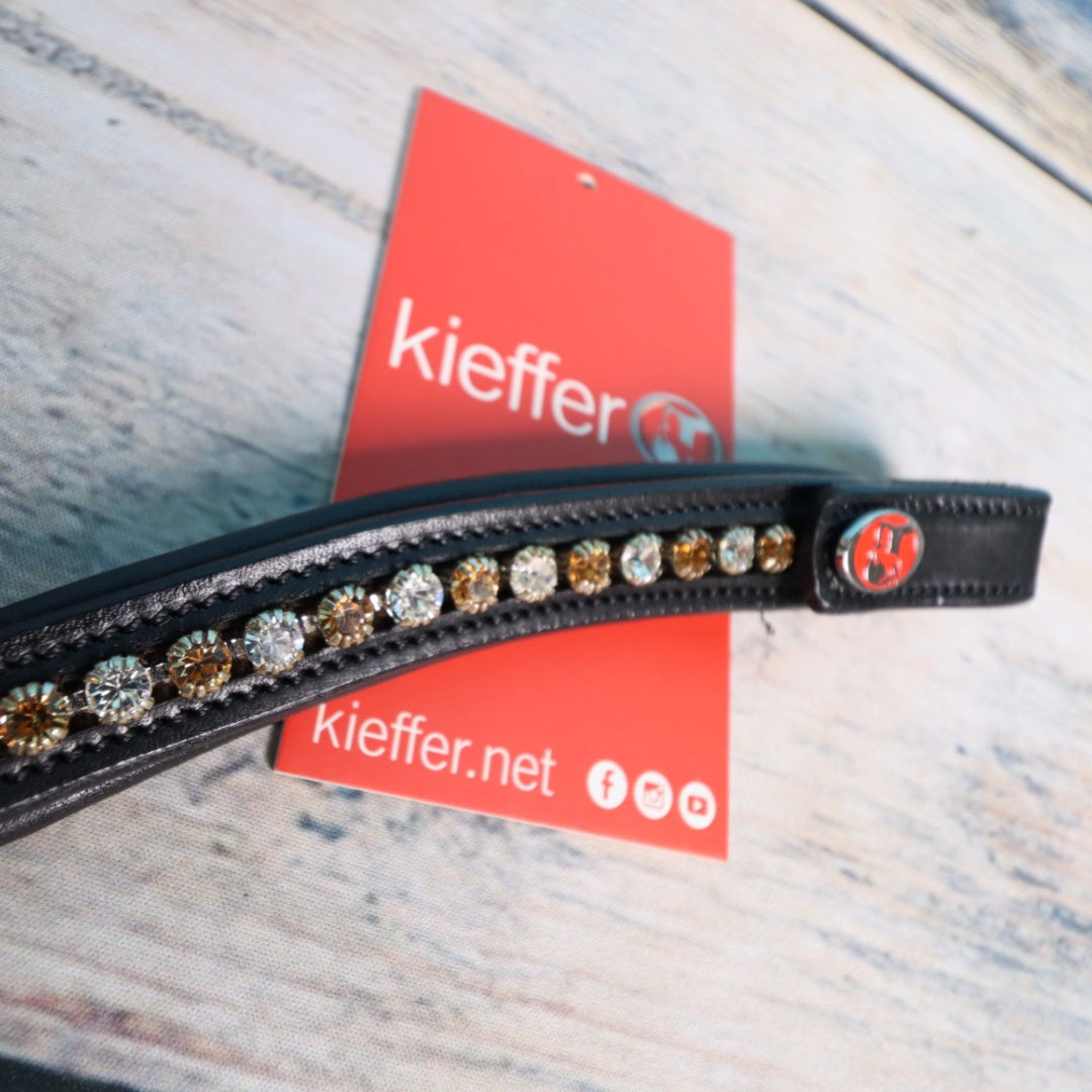 Kieffer - Stirnband schwarz/schwarz unterlegt, geschwungen Kristalle Crystal/Gold