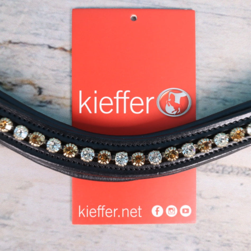 Kieffer - Stirnband schwarz/schwarz unterlegt, geschwungen Kristalle Crystal/Gold
