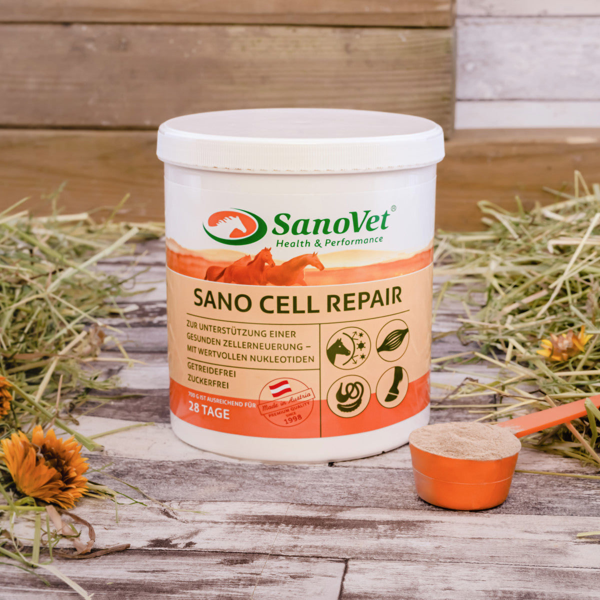 SANO CELL REPAIR unterstützt die gesunde Zellerneuerung ihres Pferdes! Ohne Getreide und ohne Zucker!