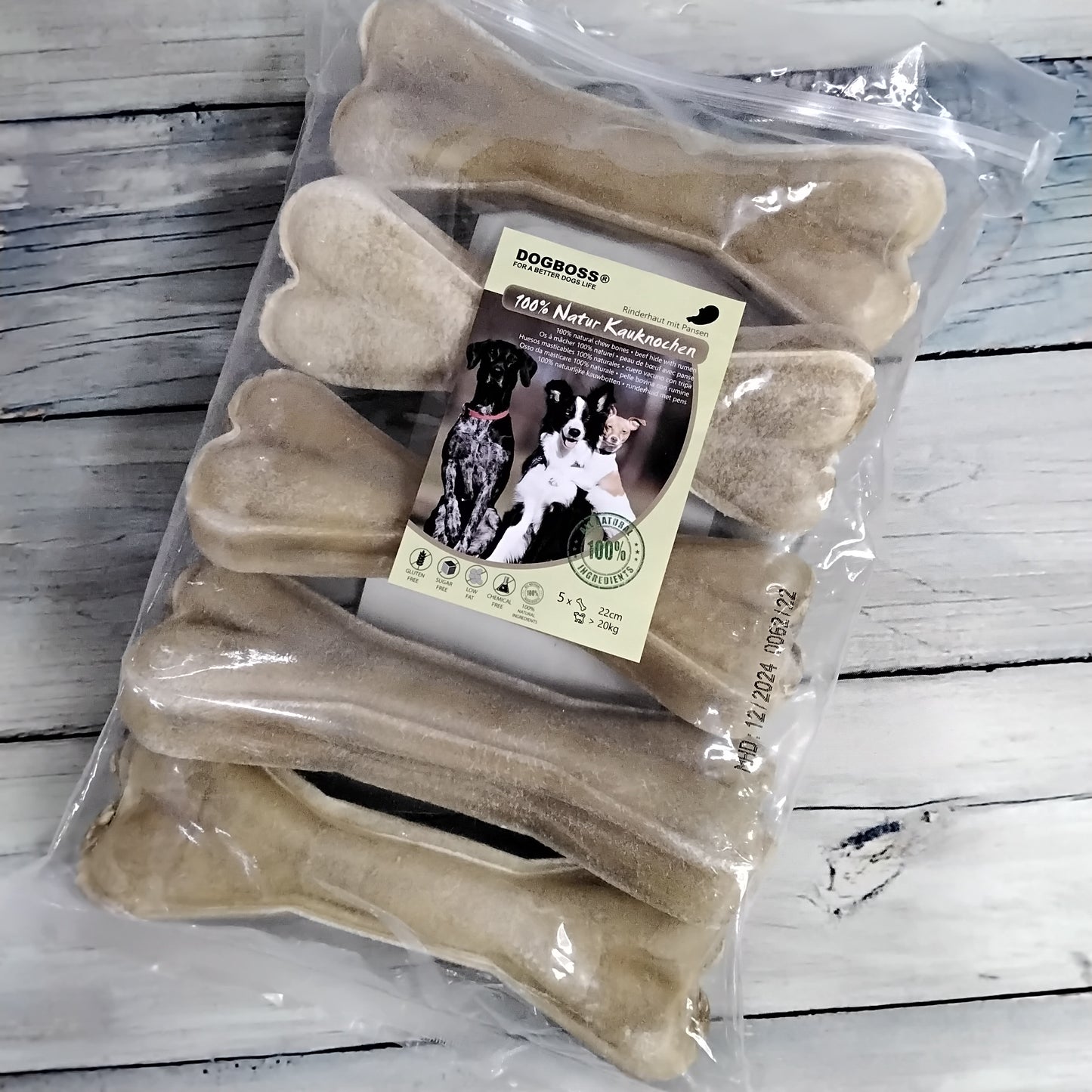Dogboss Natur Kauknochen für Hunde-Hähnchen-Pansen-Salbei-22cm